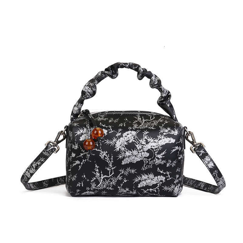 New Chinese style national trend embroidered women bag retro casual pillow lunchbox bag top layer cowhide shoulder crossbody bag SENYY