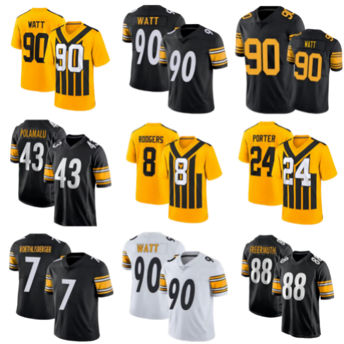 DK Metcalf SteelersS Jersey TJ Watt Rodgers SteelersJersey Pittman Ramsey Howard Boswell Polamalu Sawyer Heyward Freiermuth Football Jerseys