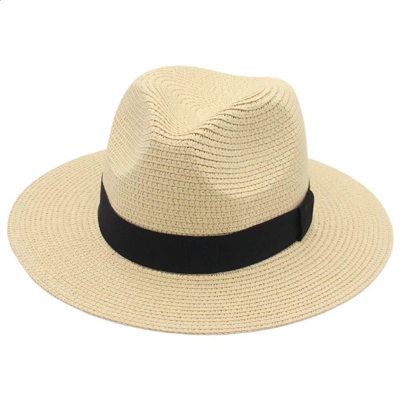 Primavera Ed Estate Vendita Cappello Panama In Paglia Cappello Quadrato Stile Coreano Con Nastro Nero Per Uomo E Donna Cappello Jazz Panamahat 26052-image
