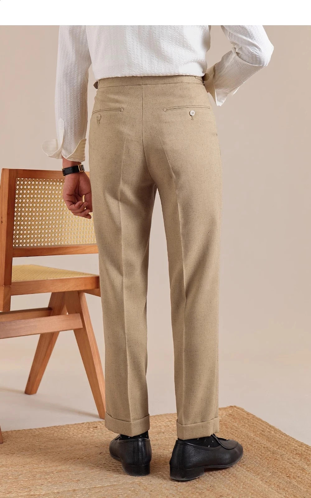 Naples High Waist Linen Suit Pants Men Breathable Straight Leg Office Trousers Pantalon Costume Homme Mens Social y260618 - view 6