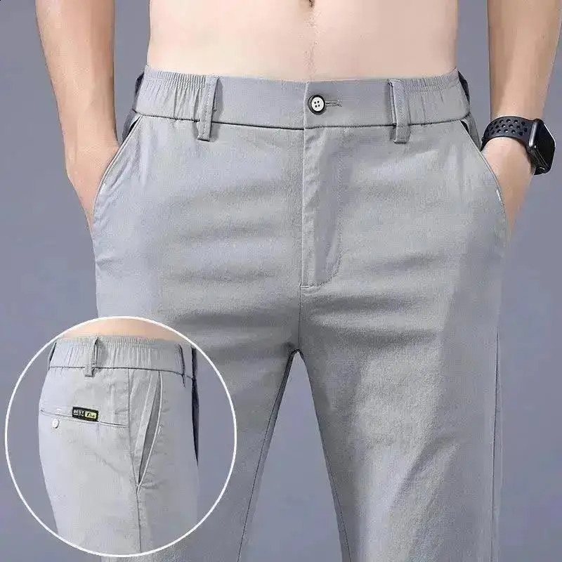 Male Suit Trousers Check Cooling Ice Silk Plaid Straight Up Clothes Offer Slacks ner Mens Summer Pants Fabric 2025 Classic y260618 - view 5