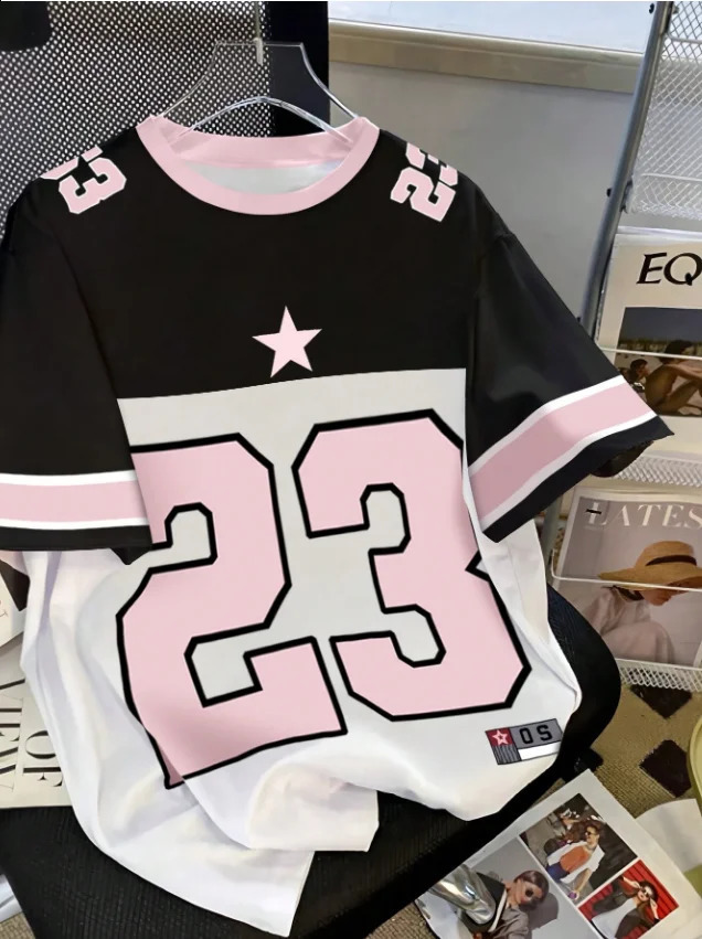 Summer Fashionable Letter NO23 Print Round Neck Womens Basic TShirt Short Sleeve Mens Tshirt Tops Tee 260530 - view 4
