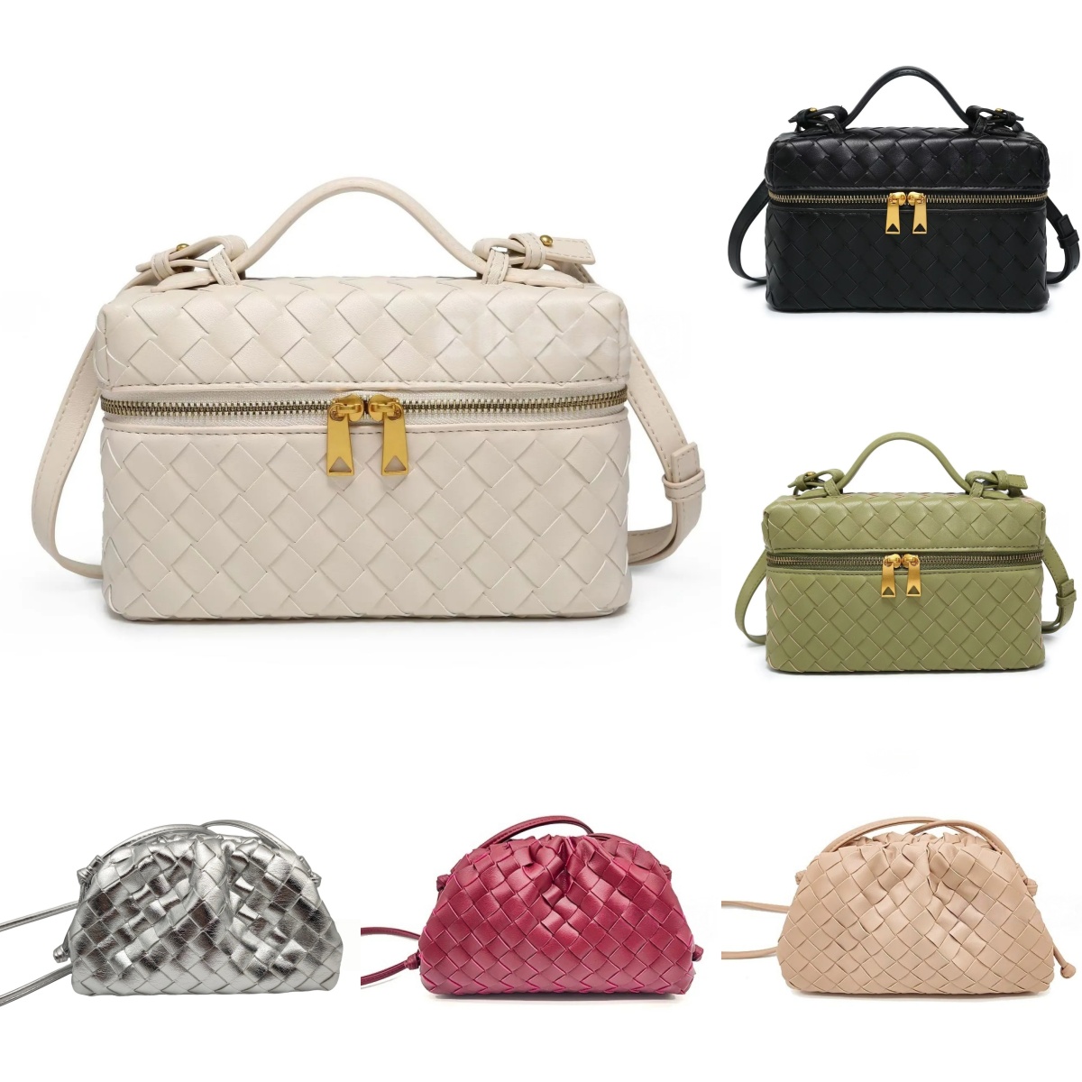 Luxury Designer Intrecciato Woven Leather Shoulder Bags for Women Men Bang Style Crossbody Top Quality Fashion Tote Handbag Cosmetic Clutch Makeup Bag