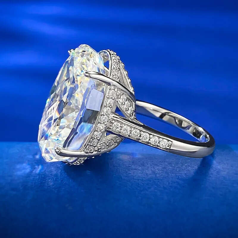 Huge 15Ct Lab Moissanite Diamond Ring 100% Real 925 Sterling Silver Party Wedding Band Rings for Women Men Engagement Jewelry - view 4