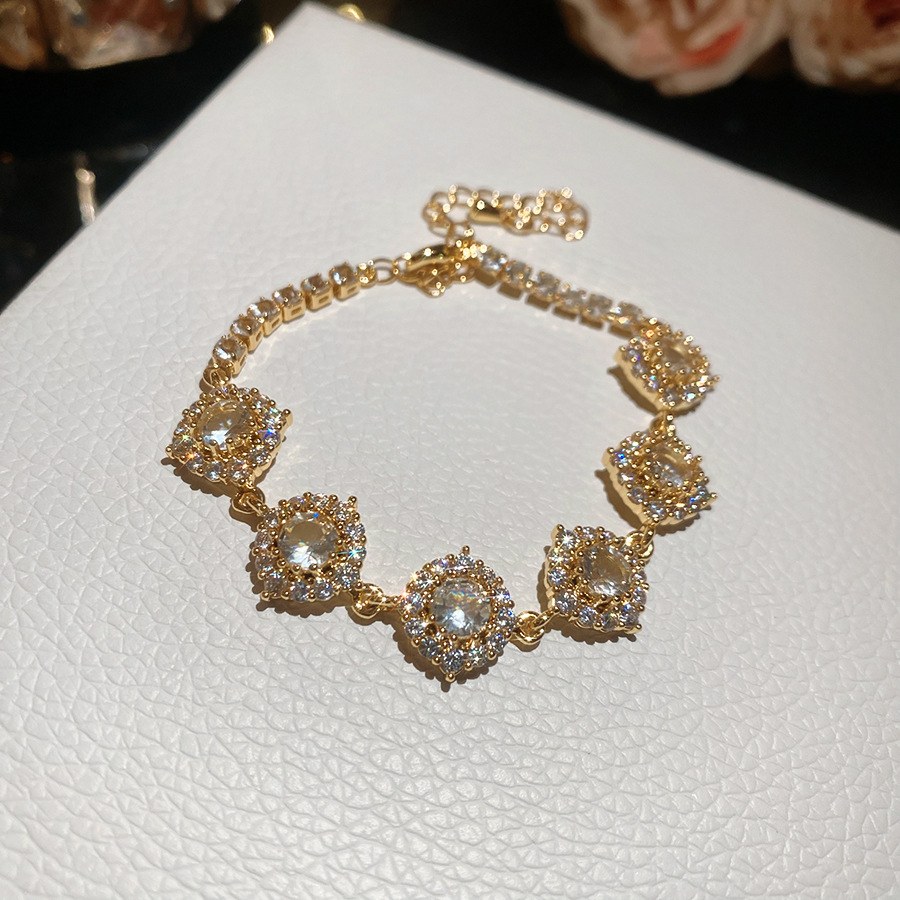18K real gold plated zircon round flower light luxury, high-end exquisite bracelet, fashionable jewelry for women - view 7