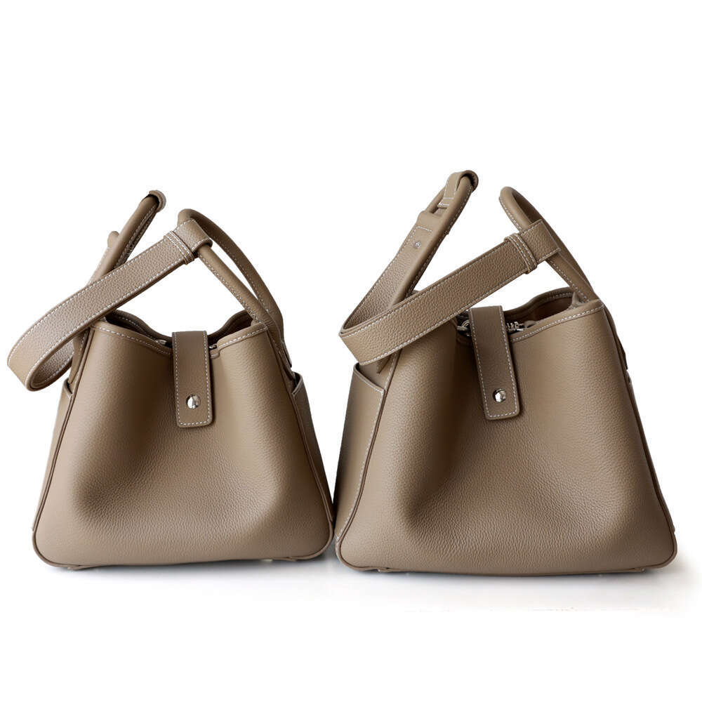 Top layer lychee grain genuine leather sugar cube bucket bag fashionable women shoulder crossbody underarm bag large capacity commuter versatile handb