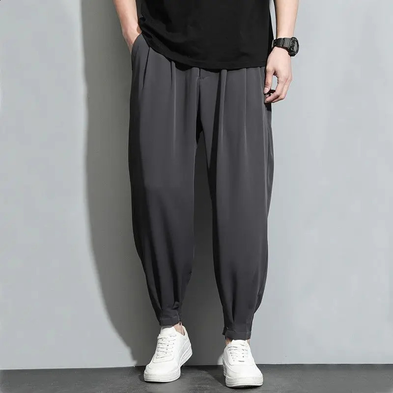 Ice Silk Cooling Baggy Man 9 Cropped Suits Pants Stylish Antiwrinkle y Korean Reviews Many Suit Trousers for Men y260618 - view 3