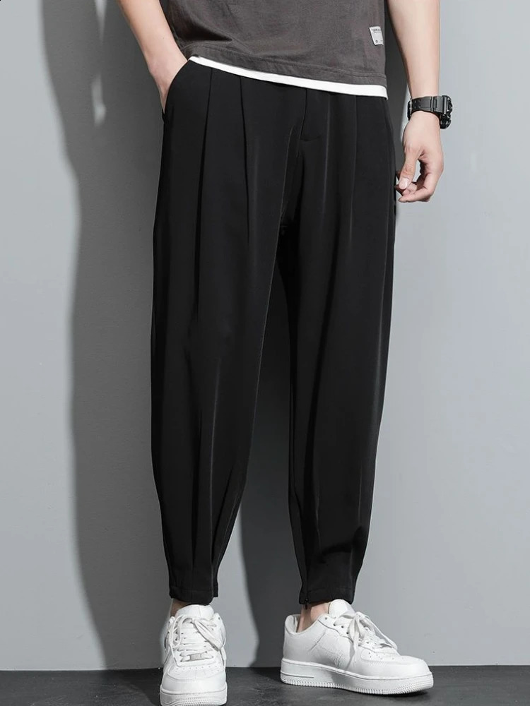 Ice Silk Cooling Baggy Man 9 Cropped Suits Pants Stylish Antiwrinkle y Korean Reviews Many Suit Trousers for Men y260618 - view 6