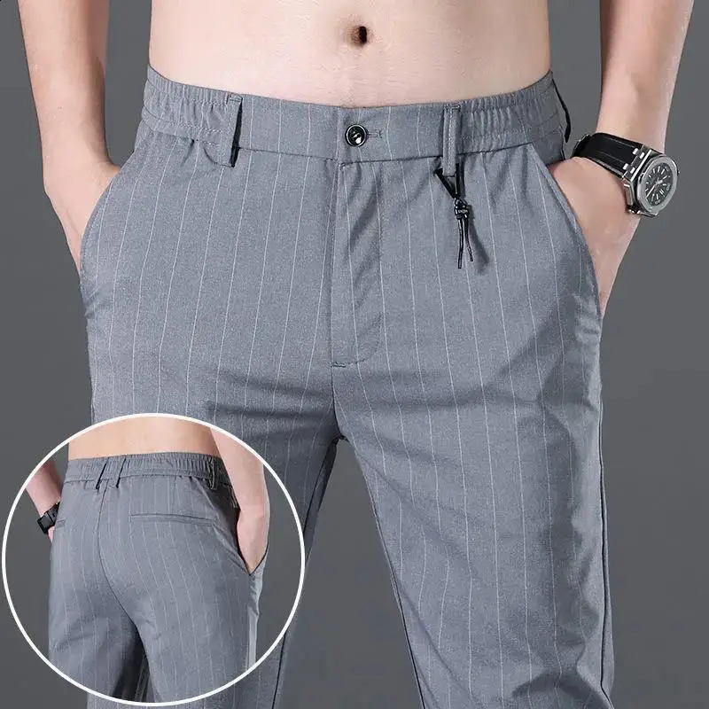 Male Suit Trousers Check Cooling Ice Silk Plaid Straight Up Clothes Offer Slacks ner Mens Summer Pants Fabric 2025 Classic y260618 - view 4