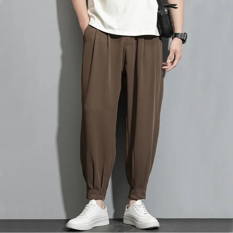 Ice Silk Cooling Baggy Man 9 Cropped Suits Pants Stylish Antiwrinkle y Korean Reviews Many Suit Trousers for Men y260618 - view 5