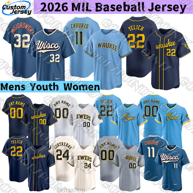 Milwaukees Brewers jersey William Contreras Christian Yelich Jackson Chourio Misiorowski Jake Bauers Sal Frelick Abner Uribe Robin Yount Brewer Baseba