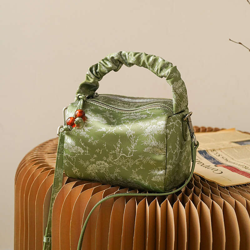 New Chinese style national trend embroidered women bag retro casual pillow lunchbox bag top layer cowhide shoulder crossbody bag SENYY