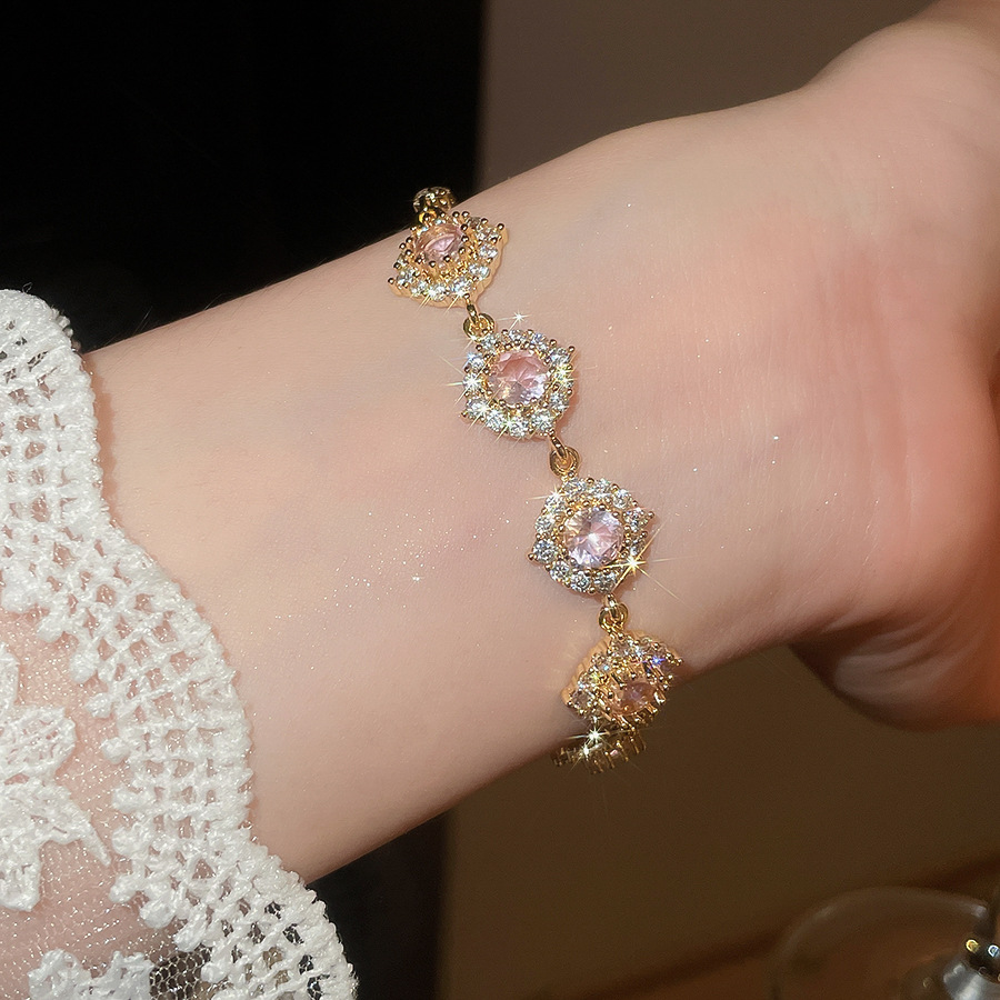 18K real gold plated zircon round flower light luxury, high-end exquisite bracelet, fashionable jewelry for women - view 5
