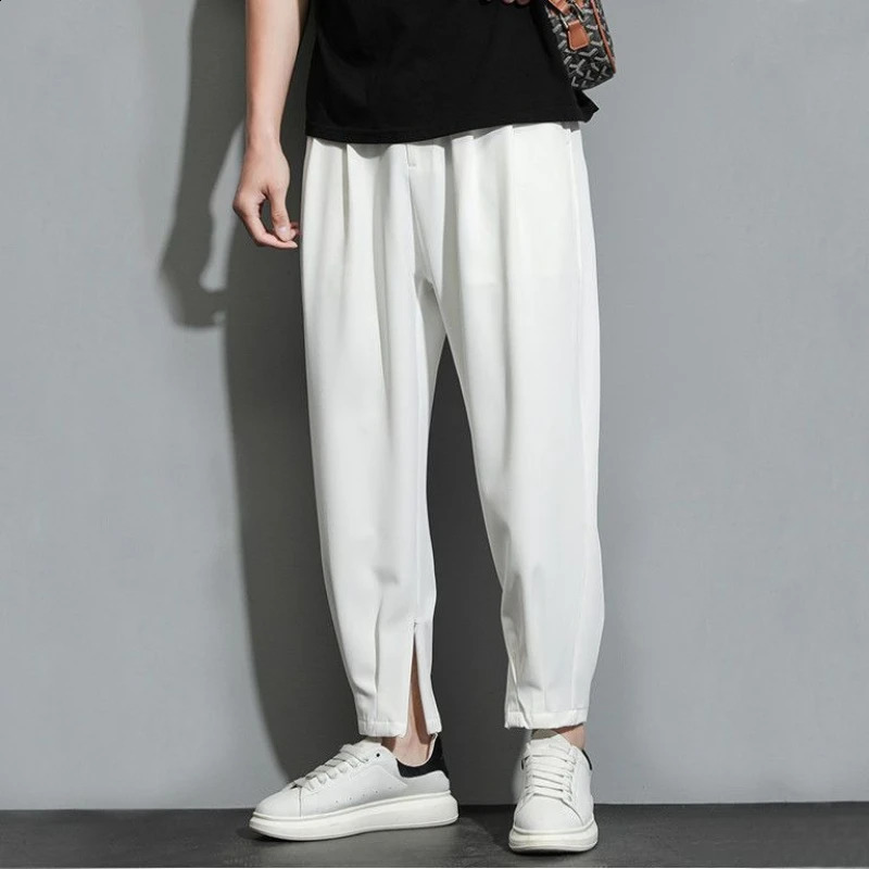Ice Silk Cooling Baggy Man 9 Cropped Suits Pants Stylish Antiwrinkle y Korean Reviews Many Suit Trousers for Men y260618 - view 4