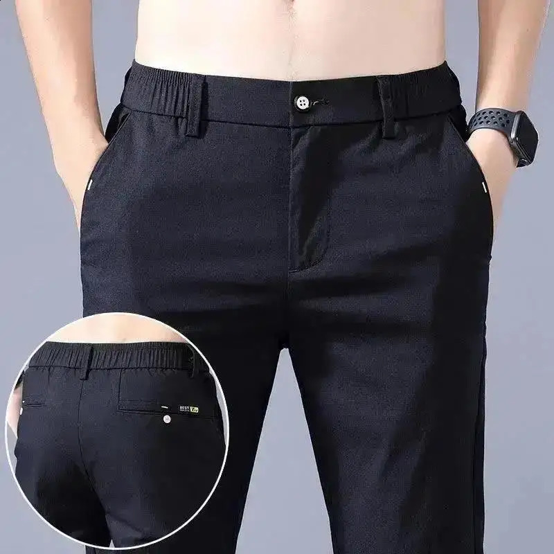 Male Suit Trousers Check Cooling Ice Silk Plaid Straight Up Clothes Offer Slacks ner Mens Summer Pants Fabric 2025 Classic y260618 - view 6