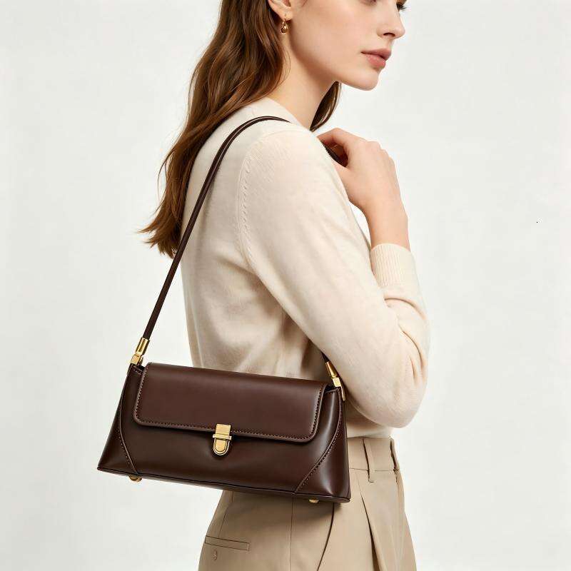 Vintage Leather Shoulder Bag - Women's Lock Flap Underarm Purse, Elegant Retro Style for Work, Casual & Evening Events