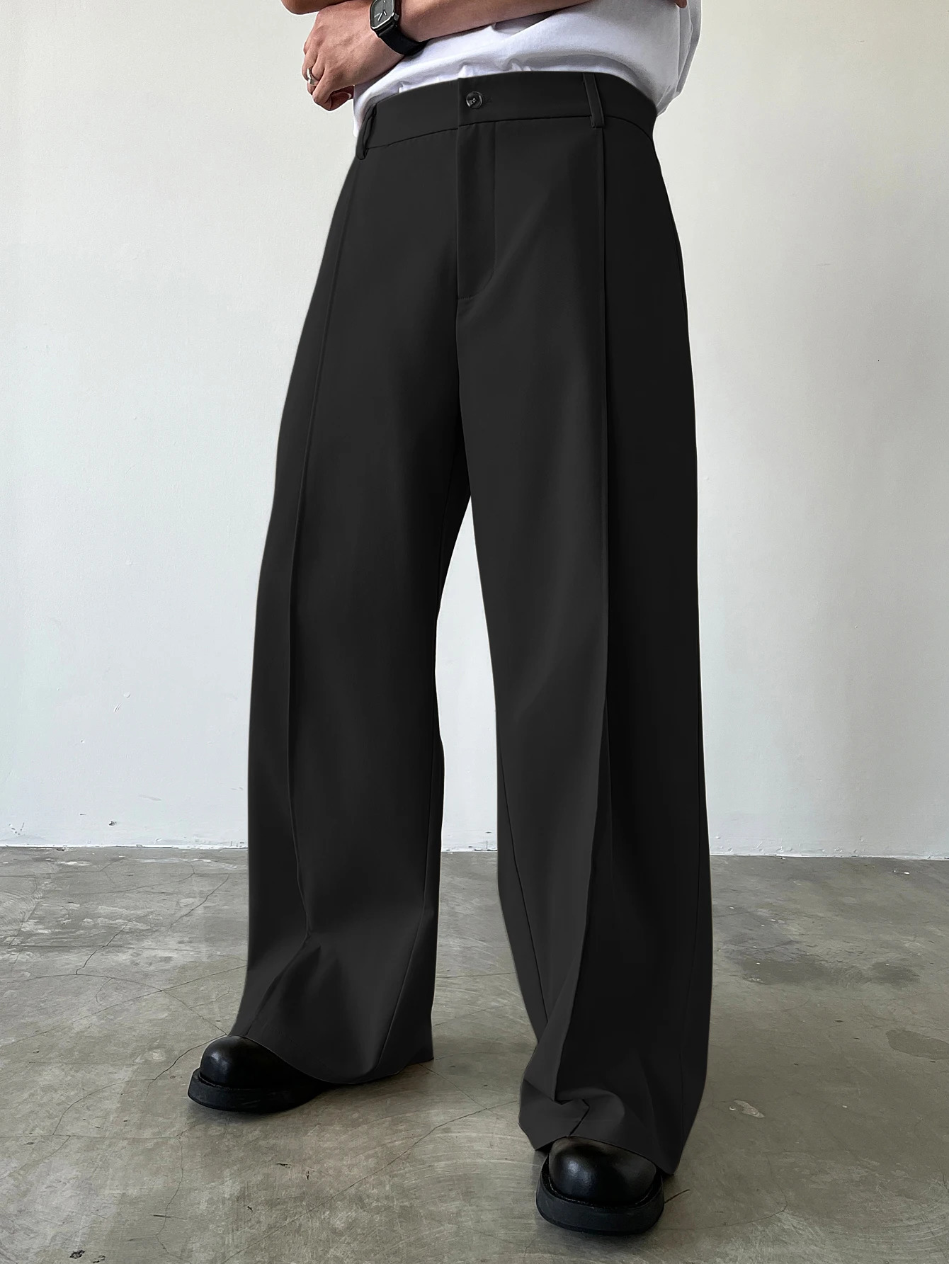 Mens High Waist Wide Leg Suit Pants Casual Loose Straight Leg Dress Pants Formal Business Streetwear Black Trousers S-2XL 1 Pie 260630 - view 6