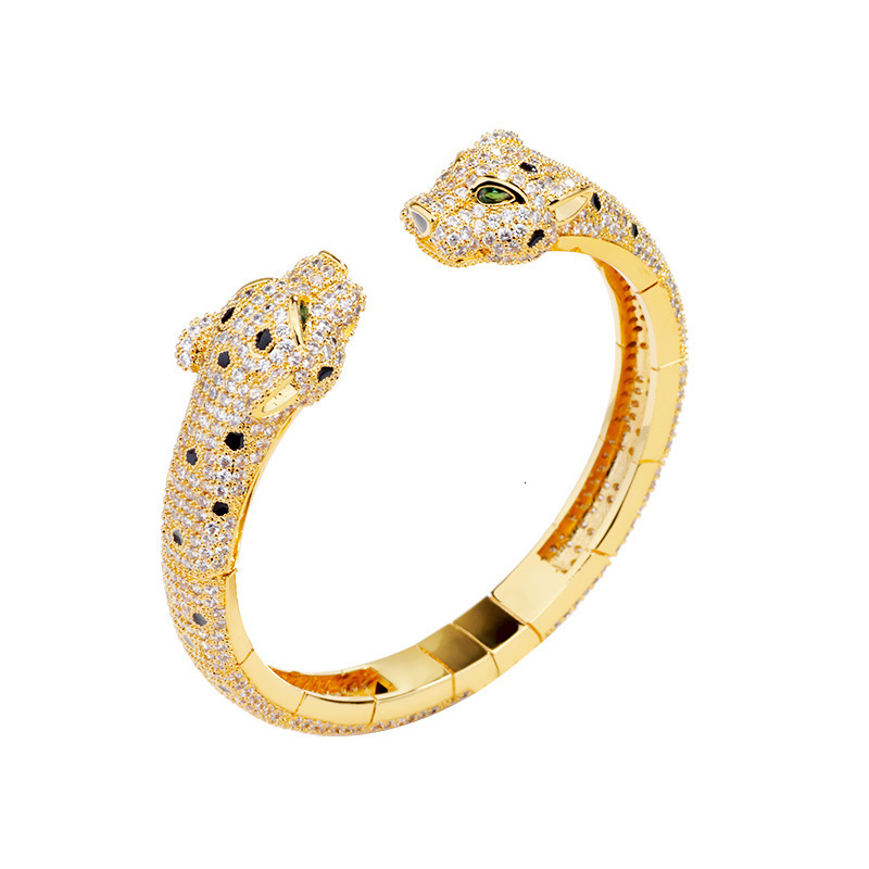 Bracelet New Leopard Full-Diamond Bracelet Ring Set Personalized Men's And Women's Jewelry Gold-Plated Copper Open Bracelet Shipping - view 6