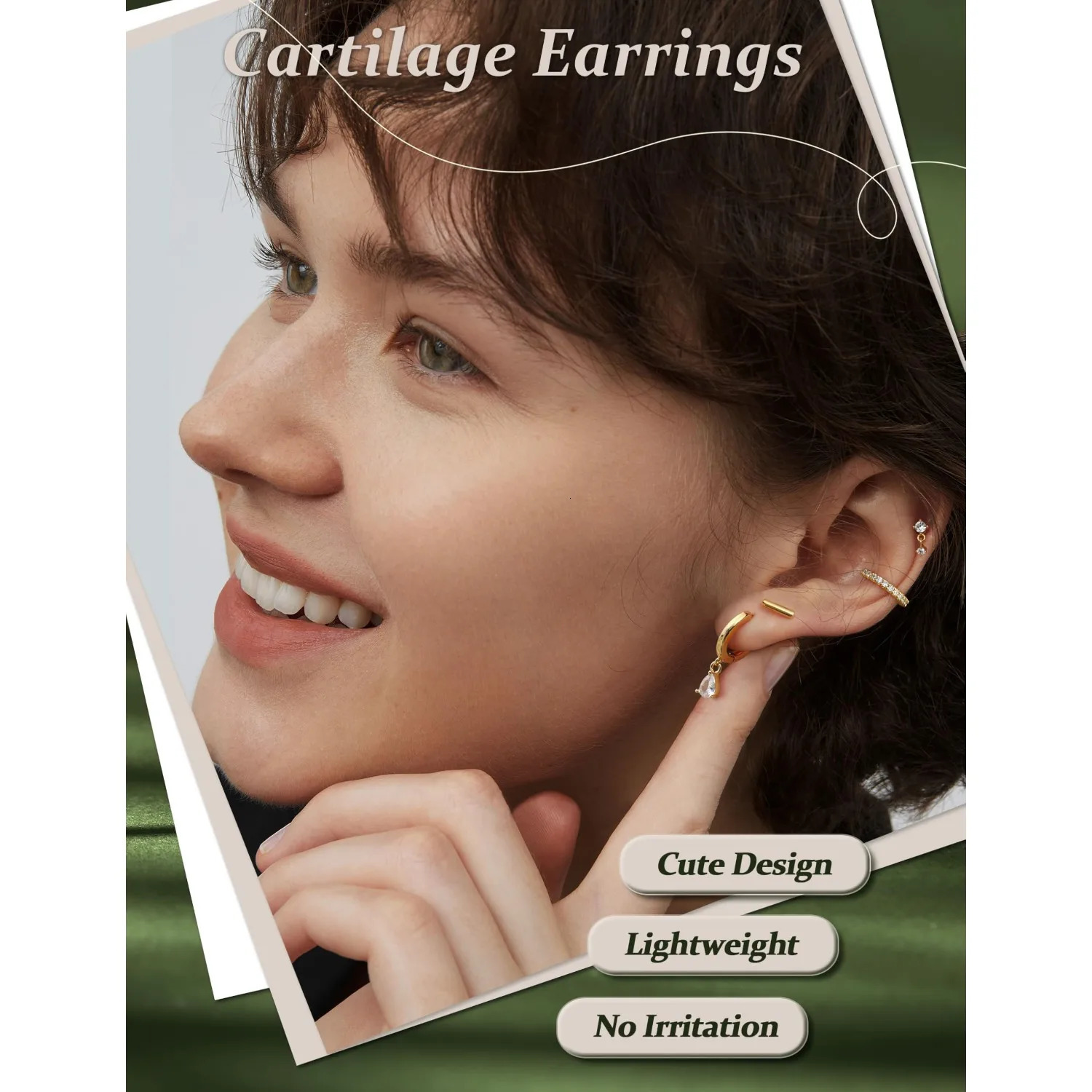 Stud Hoop Earrings for Women 9Pairs 14K Gold-plated Cartilage Earrings Dainty Trendy Flat Back Stacks Earring Set Piercing Jewel 260701 - view 3