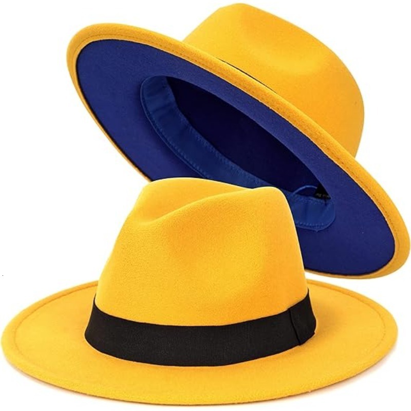 Black and White Doublesided Color Matching Woolen Top Hat Womens Wide Brim Jazz Felt Fedora Hats Mens Party Jazz Cap 250919