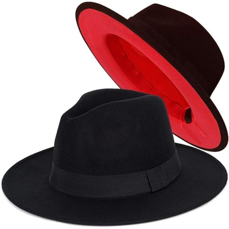Black and White Doublesided Color Matching Woolen Top Hat Womens Wide Brim Jazz Felt Fedora Hats Mens Party Jazz Cap 250919