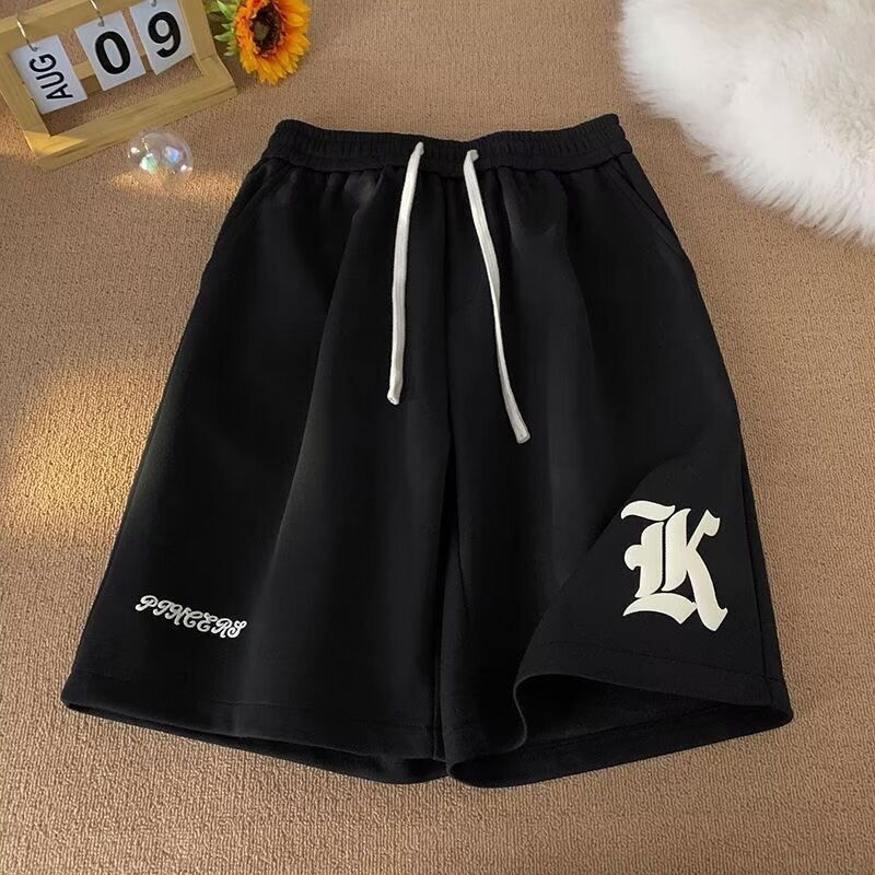 Designer Luxury Unisex Cotton Sweat Shorts White Black Two Color Drawstring Five-point Side Big Gothic K Rubber Logo Hem Cursive Print Loose Hip Hop L - view 4