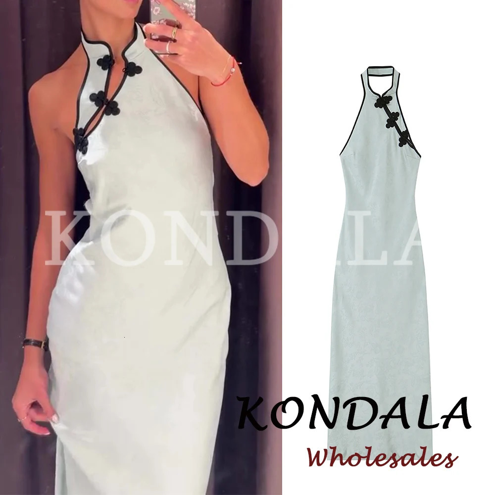 KONDALA Chic Knot White Women Midi Long Summer Dress Sheath Backless Hollow Out Dress Fashion 2026 Neck-mounted Elegant Vestidos 260701 - view 3