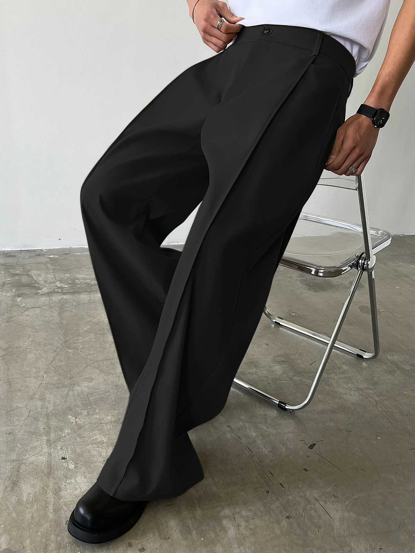 Mens High Waist Wide Leg Suit Pants Casual Loose Straight Leg Dress Pants Formal Business Streetwear Black Trousers S-2XL 1 Pie 260630 - view 5