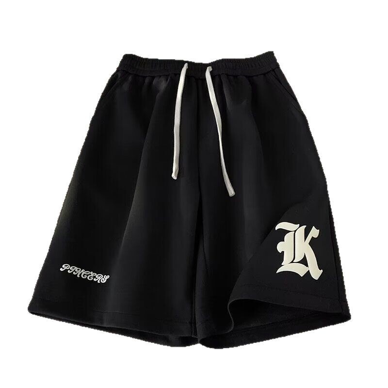 Designer Luxury Unisex Cotton Sweat Shorts White Black Two Color Drawstring Five-point Side Big Gothic K Rubber Logo Hem Cursive Print Loose Hip Hop L - view 6