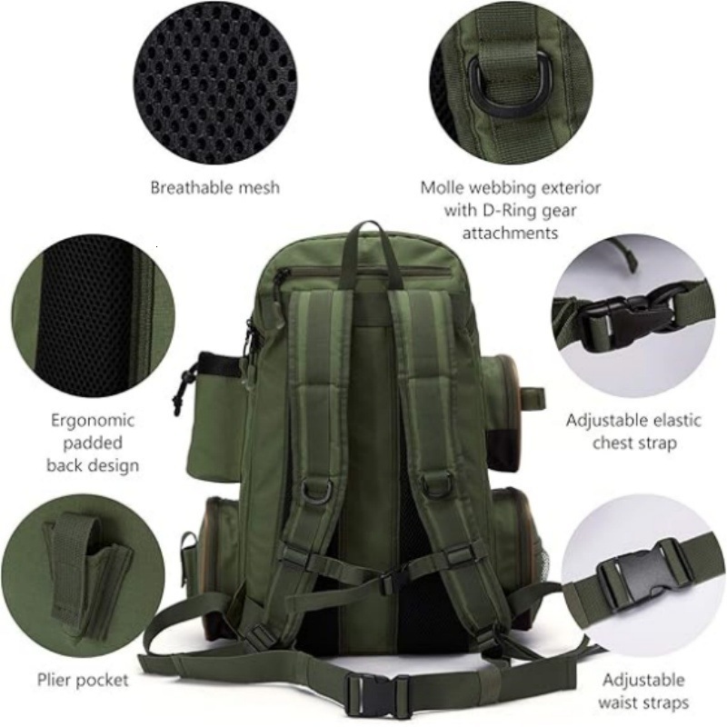 Fishing Gear Storage Backpack Waterproof High Performance Large Capacity Tactical Bag for Camping Hiking Travel 251030