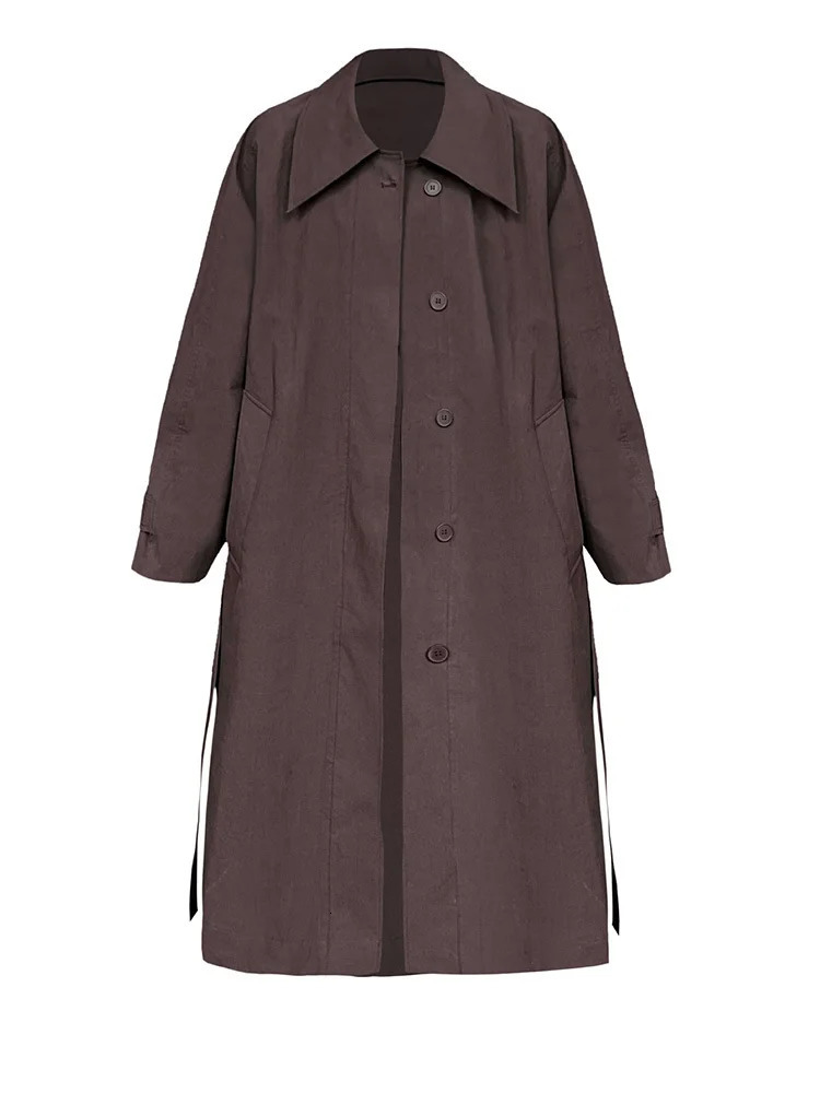 EAM Women Coffee Brief Belted Big Size Long Trench Lapel Long Sleeve Windbreaker Fashion Spring Autumn 2026 1DJ3893 260625CJ - view 7