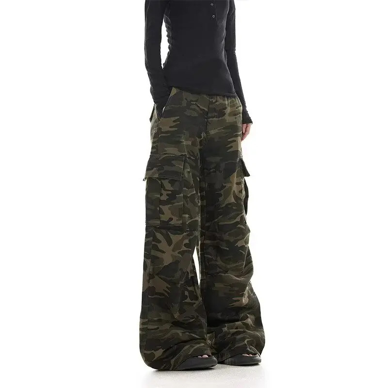 American retro washed camouflage work pants for men and women loose straight leg multi pocket wide leg casual paratroope a260716 - view 3