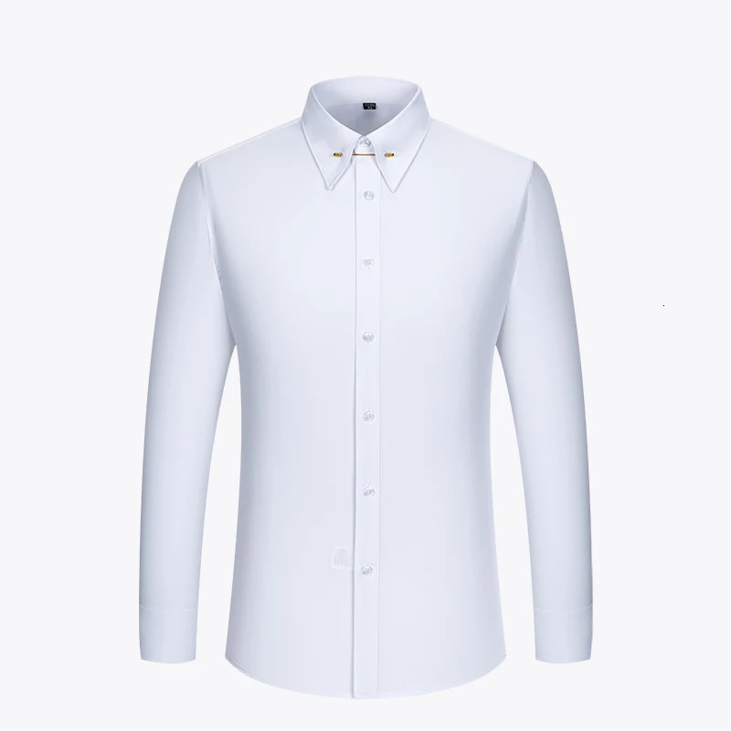 Embroidered French Cufflinks Mens Long-Sleeve Shirt with Collar Pins Big Collar Dress Shirt for Business Formal Wear Gentlema 260630 - view 3