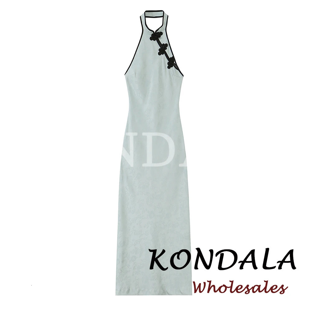 KONDALA Chic Knot White Women Midi Long Summer Dress Sheath Backless Hollow Out Dress Fashion 2026 Neck-mounted Elegant Vestidos 260701 - view 6