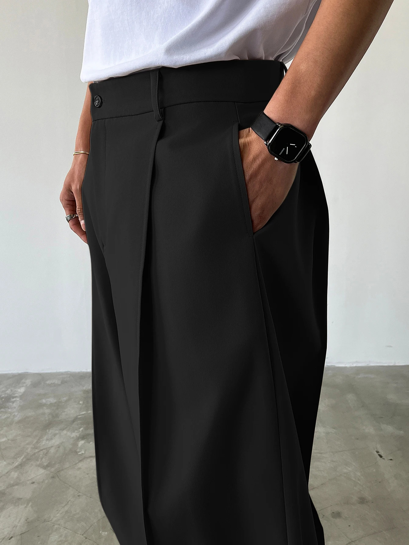 Mens High Waist Wide Leg Suit Pants Casual Loose Straight Leg Dress Pants Formal Business Streetwear Black Trousers S-2XL 1 Pie 260630 - view 4