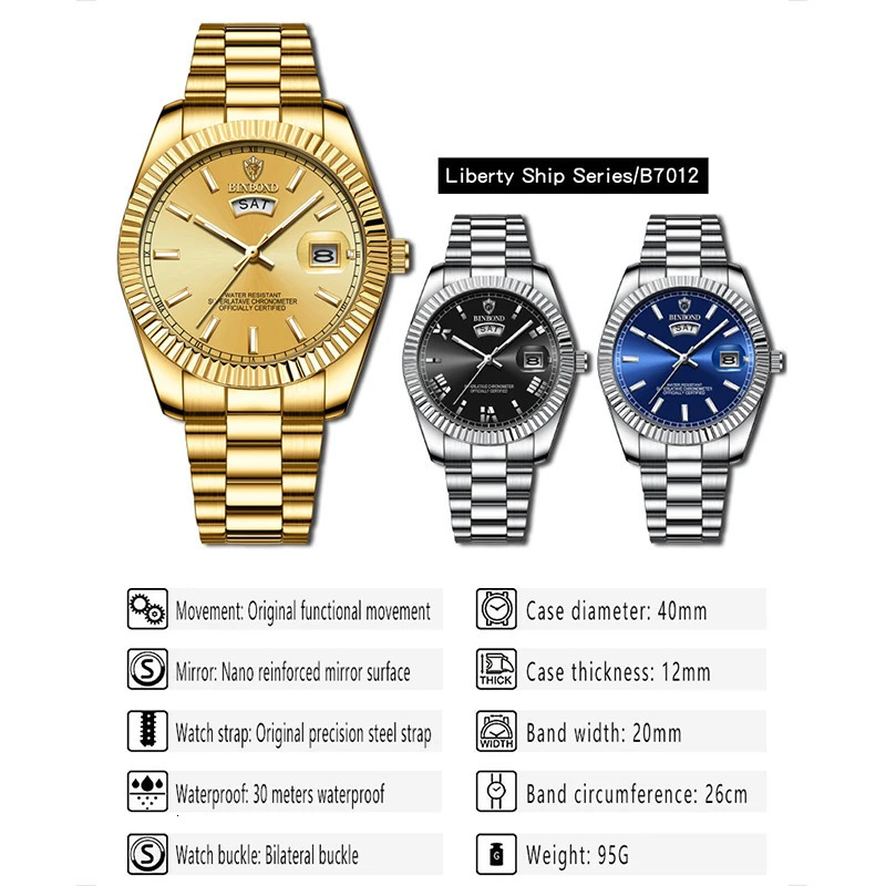 BINBOND Sport Wrist Watch For Man Waterproof Luminous Date Men Watch Quartz Stainless Steel Mens Watches Male Reloj 260701 - view 7
