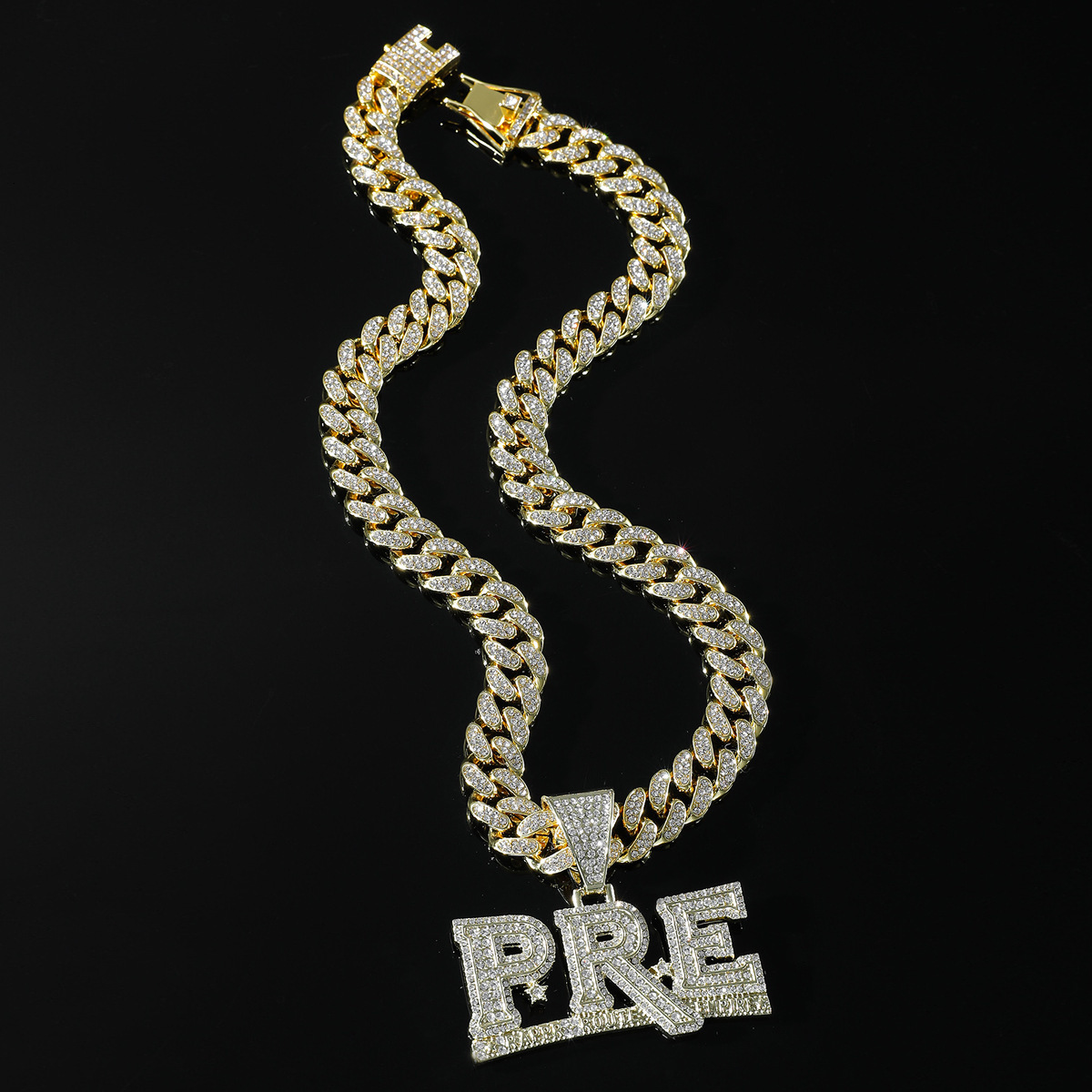 Women Men Hip Hop PRE Pendant Necklace Cuban Chain Hiphop Iced Out Bling Necklaces Fashion Jewelry Charm Gifts 251110