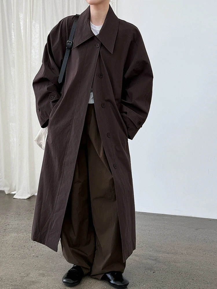 EAM Women Coffee Brief Belted Big Size Long Trench Lapel Long Sleeve Windbreaker Fashion Spring Autumn 2026 1DJ3893 260625CJ - view 3
