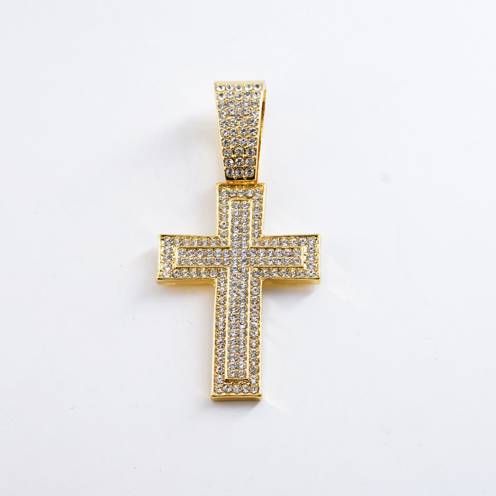 New Iced Out Men Necklace Boy Jewelry Zircon Paved Cross Charm Chain Hip Hop Cuban Necklace 18inch(45cm) - view 8