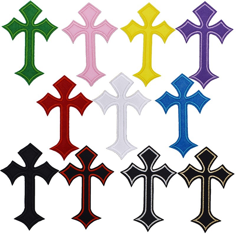 Black Red Colorful Cross Embroidered Iron on Patches for Clothing Chrome DIY Hearts for Jeans Hats Clothes Sewing Sticker 11pcs