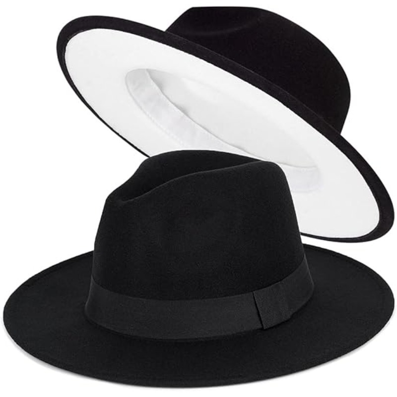 Black and White Doublesided Color Matching Woolen Top Hat Womens Wide Brim Jazz Felt Fedora Hats Mens Party Jazz Cap 250919