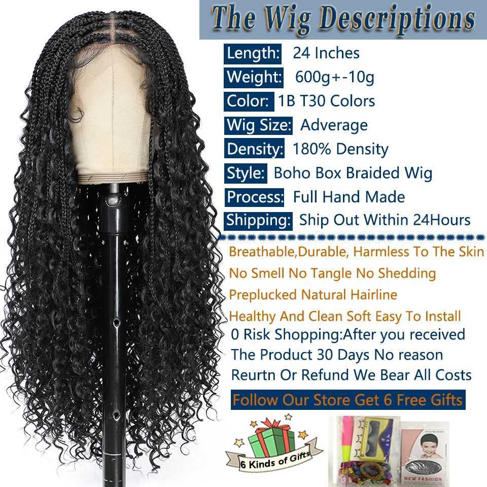Wigs 24 Inch Long Bohemian Braided Glueless Boho Box Braid Wigs for Black Women Preplucked Part Lace Braided Wigs with Baby Hair X260701 - view 5