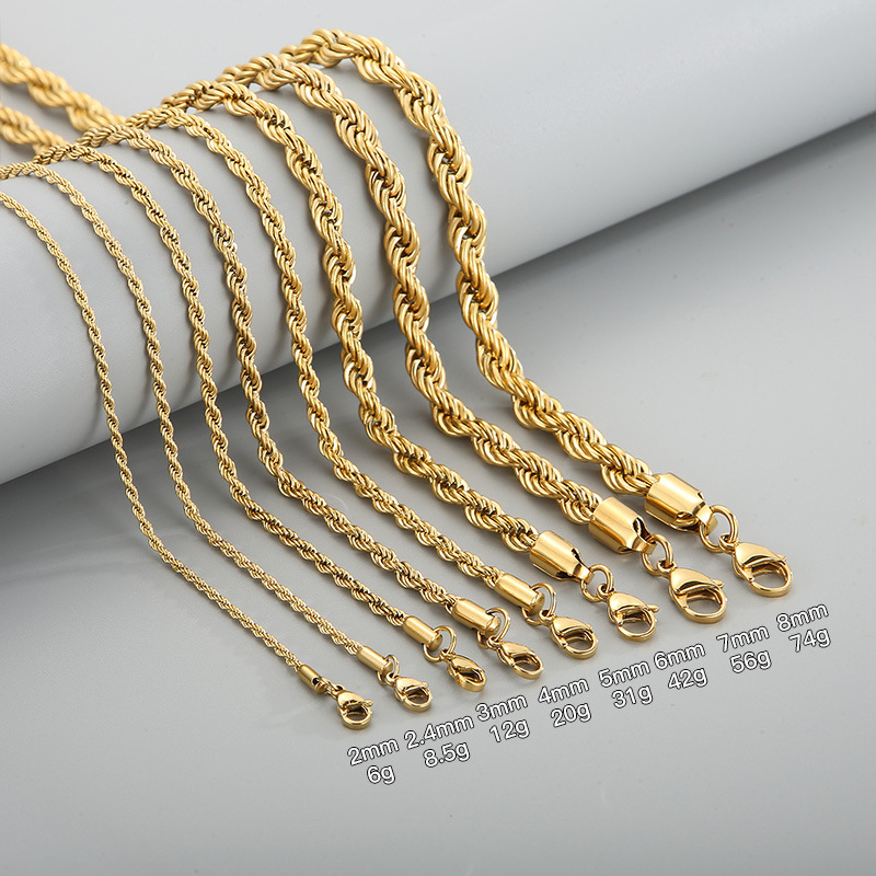 18K Real Gold Plated Stainless Steel Rope Chain Necklace for Men Women Gift TopBling Jewelry Accessories - view 8
