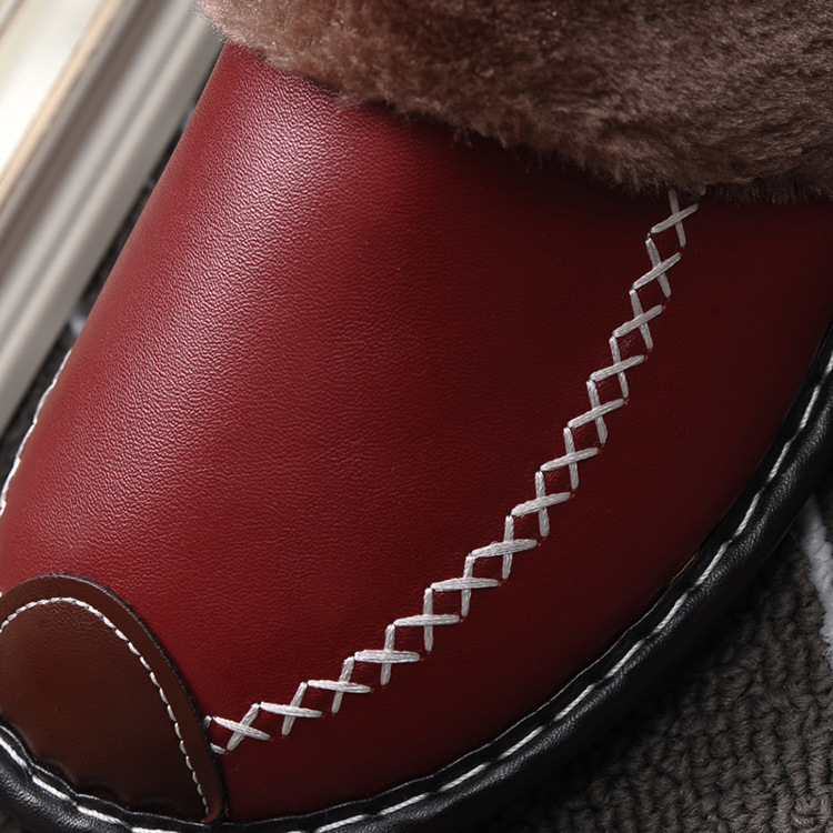 Men Winter Leather Slippers Bedroom Cotton Slippers Male Waterproof Thick Plus Velvet Indoor Warm House Home Slippers Shoes 251031