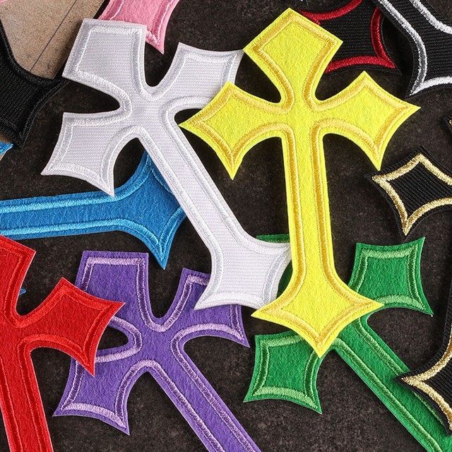 Black Red Colorful Cross Embroidered Iron on Patches for Clothing Chrome DIY Hearts for Jeans Hats Clothes Sewing Sticker 11pcs