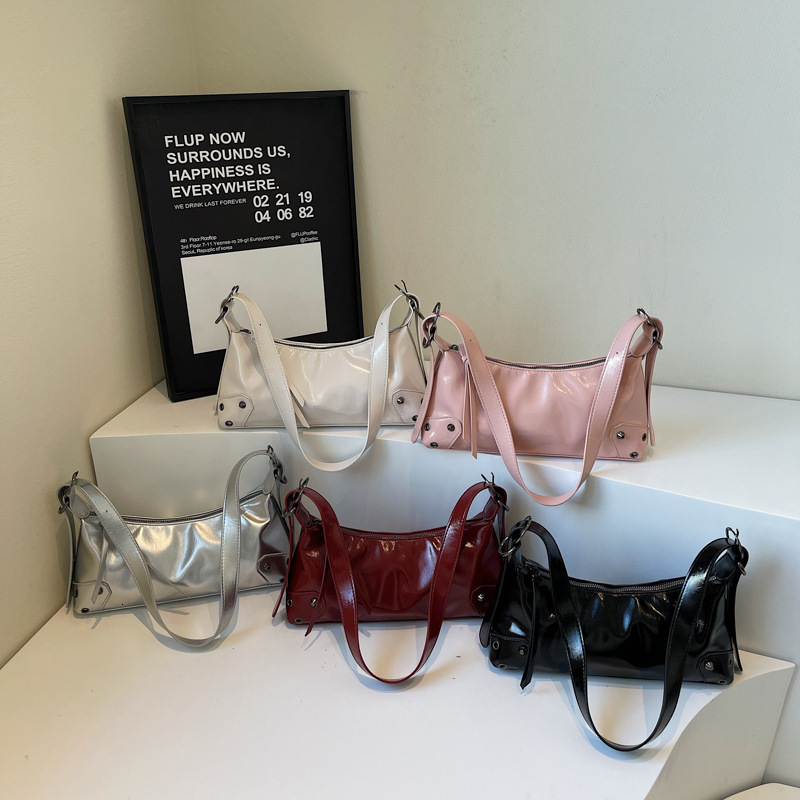 Pu Leather Retro Womens Underarm Bag Cool Y2k Girls Vintage Small Shoulder Bags Simple Female Crossbody Bag Handbags Purse 250314