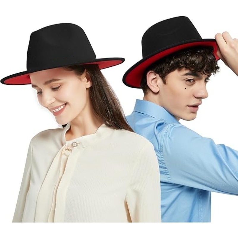 Black and White Doublesided Color Matching Woolen Top Hat Womens Wide Brim Jazz Felt Fedora Hats Mens Party Jazz Cap 250919