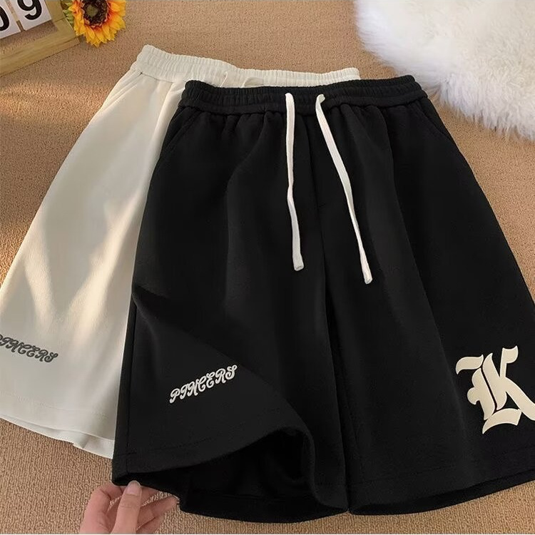 Designer Luxury Unisex Cotton Sweat Shorts White Black Two Color Drawstring Five-point Side Big Gothic K Rubber Logo Hem Cursive Print Loose Hip Hop L - view 5