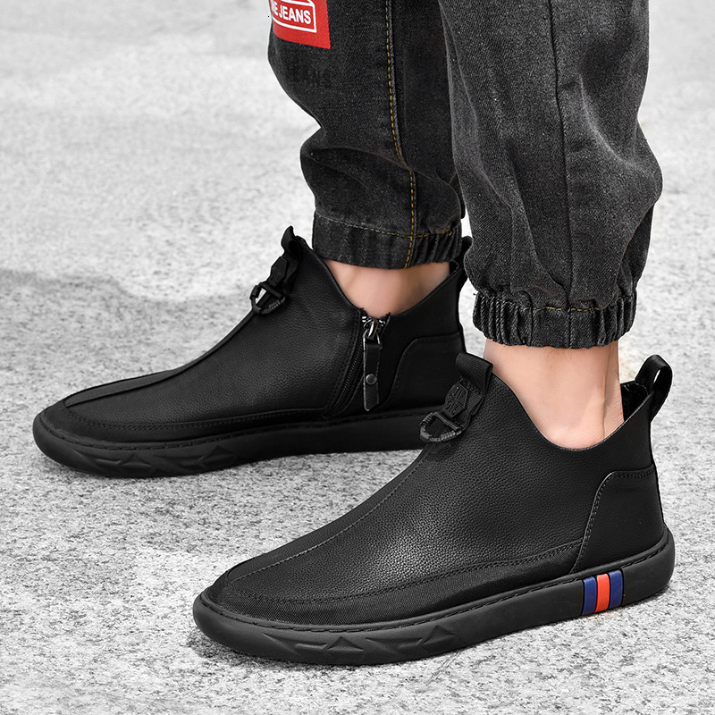 Mens Spring/Summer Casual Shoes Fashionable British Sport Red Anti Slip Versatile Leather Board Shoes 240914