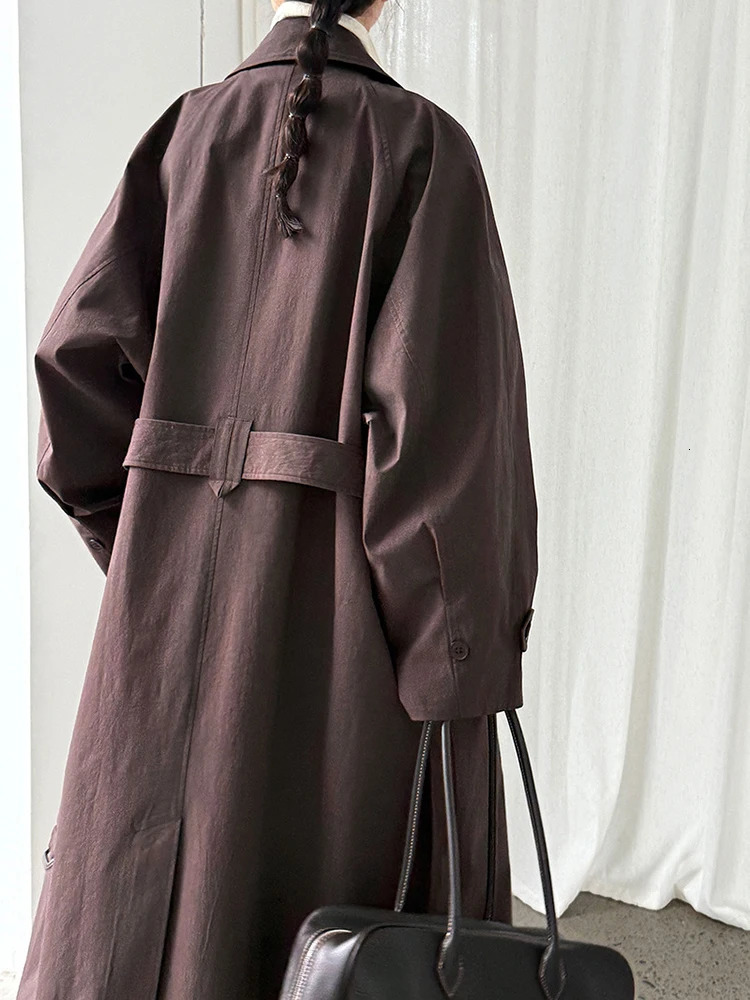 EAM Women Coffee Brief Belted Big Size Long Trench Lapel Long Sleeve Windbreaker Fashion Spring Autumn 2026 1DJ3893 260625CJ - view 4